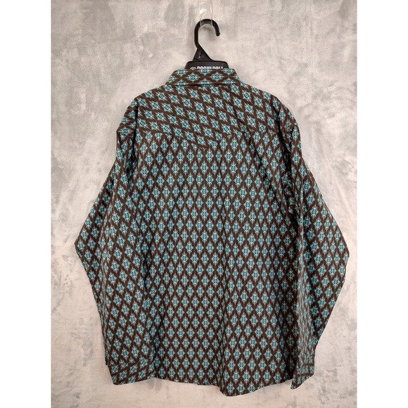 Rock & Roll Denim Boys XL Snap Front Western Shirt Brown Turquoise Pattern - Picture 2 of 9